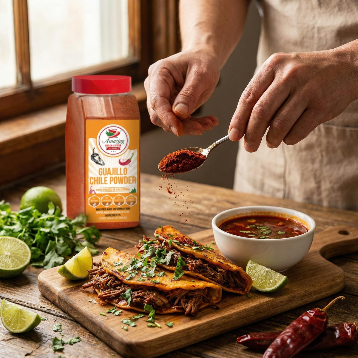 Guajillo powder meat rub bowl highlights versatile seasoning for grilling.