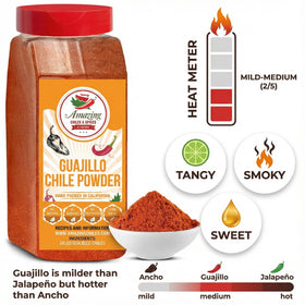 Guajillo powder sauce dish evokes rich mole and enchilada sauces.