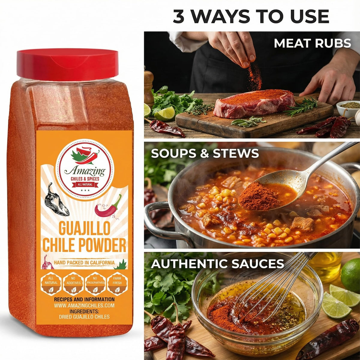 Guajillo powder steam dish demonstrates tangy spicy-sweet profile in stews.