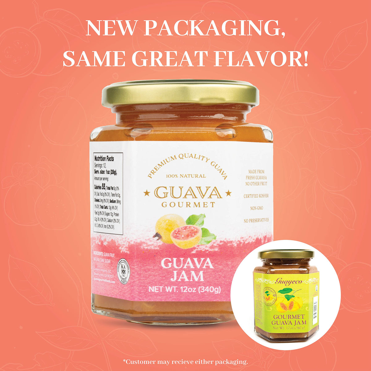 Guava Gourmet Guava Jam close-up in a glass jar showing vibrant color