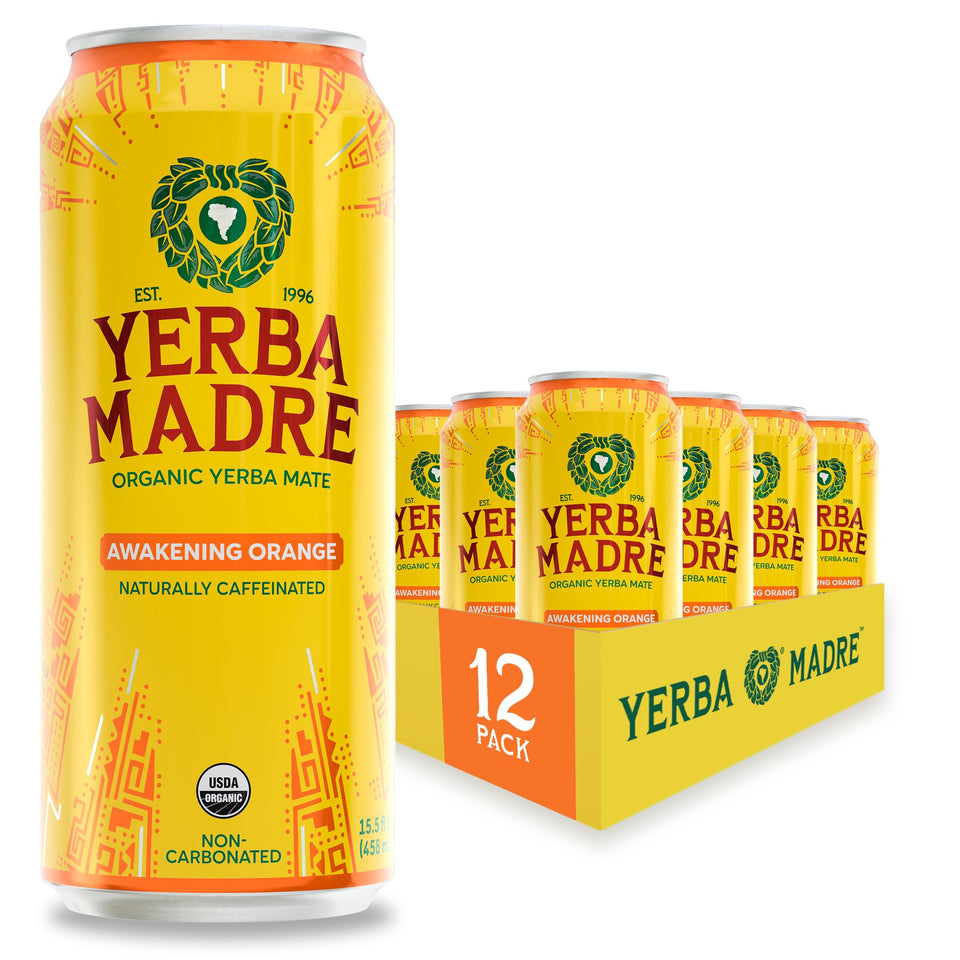 Guayaki Yerba Madre Awakening Orange can showing citrus energy boost