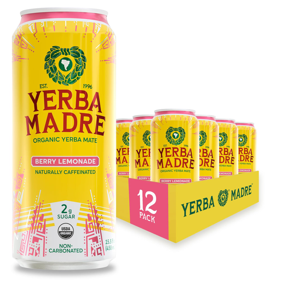 Guayaki Yerba Madre berry lemonade bottle offering a refreshing organic energy boost