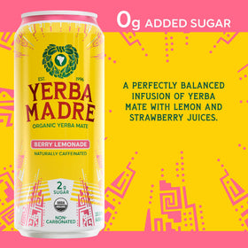 Guayaki Yerba Madre berry lemonade being poured shows smooth caffeine without jitters