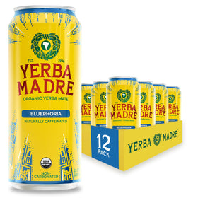 Guayaki Yerba Madre Bluephoria front can view with blueberry flavor for daytime focus