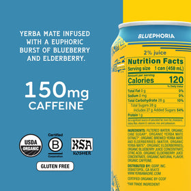 Guayaki Yerba Madre Bluephoria side can showing no jitters and sustained energy