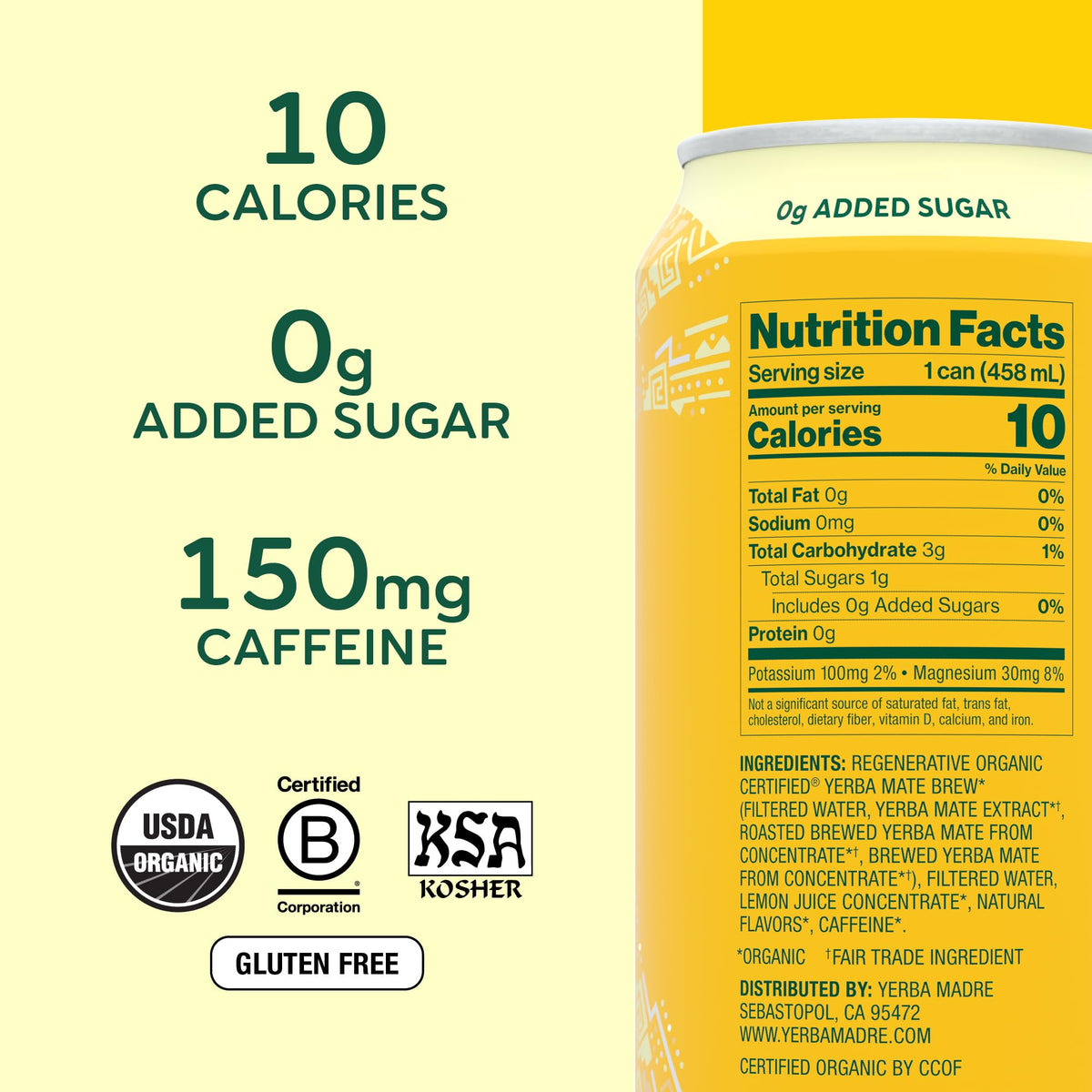 Guayaki Yerba Madre bottle front — smooth energy for focus