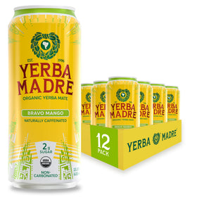 Guayaki Yerba Madre Bravo Mango bottle for vibrant, on-the-go energy.