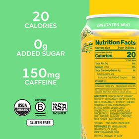 Guayaki Yerba Madre can side view highlights mint label and refreshing vibe.