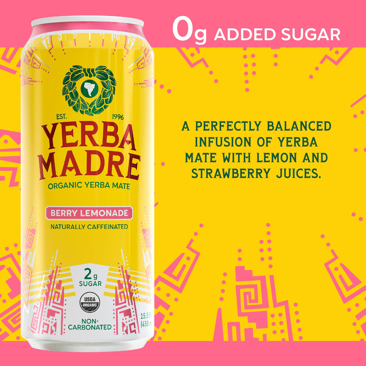 Guayaki Yerba Madre cans label closeup emphasizes natural caffeine and smooth lift
