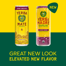 Guayaki Yerba Madre cherry berry bubbles; bright fizz enhances any quick break.