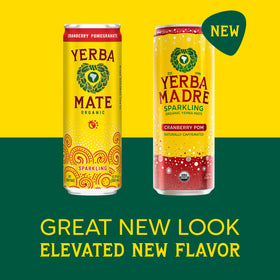 Guayaki Yerba Madre Cranberry Pom sparkling pour close-up showing tart-sweet flavor