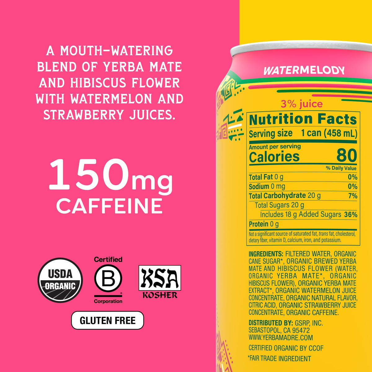 Guayaki Yerba Madre hibiscus-flavor visual highlights vibrant flavor and smooth focus