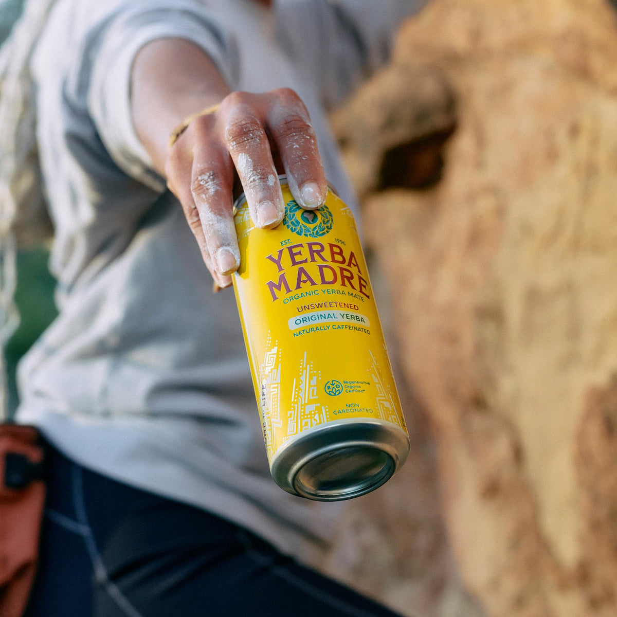 Guayaki Yerba Madre label close-up — natural caffeine blend