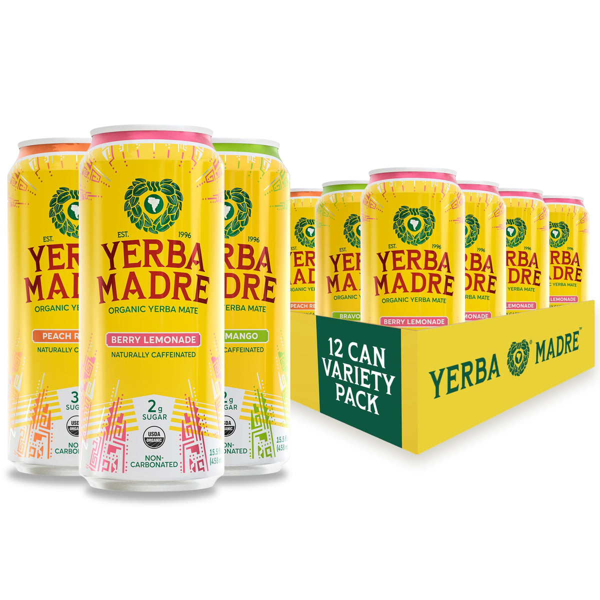 Guayaki Yerba Madre packshot shows the 12-pack for convenient daily energy