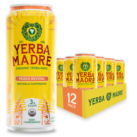 Guayaki Yerba Madre Peach Revival bottle showing refreshing caffeine-boosting beverage