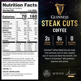 Guinness Steak Cuts Coffee flavor jerky with espresso rub for bold snacking.