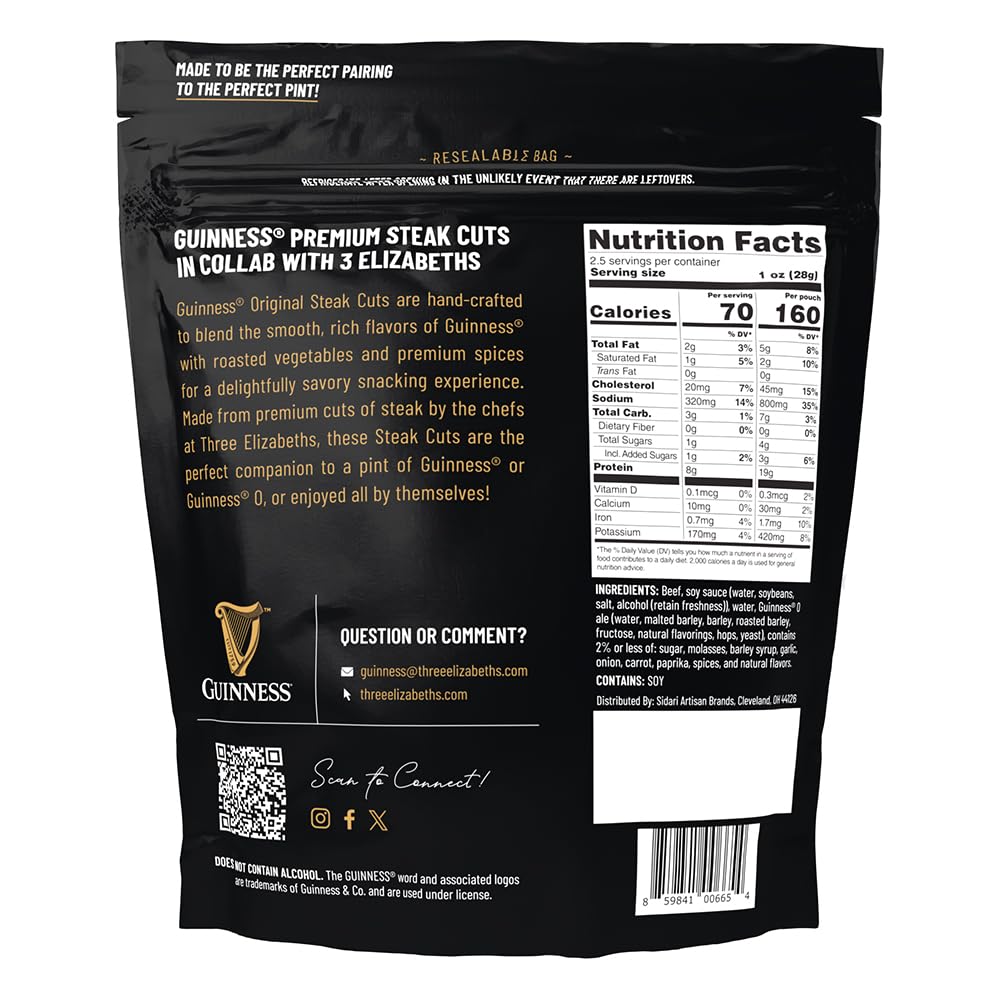 Guinness Steak Cuts eye-of-round slices on cutting board, convenient snack