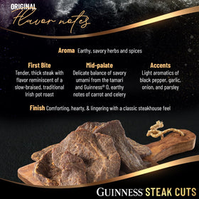 Guinness Steak Cuts USA-made label beside beef slices