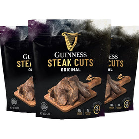 Guinness Steak Cuts 3 Pack bag with eye-of-round slices, high-protein snack