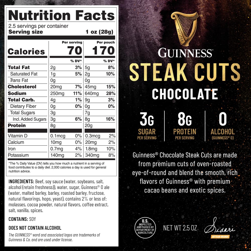 Guinness Steak Cuts Original flavor jerky showing pot-roast inspired taste.