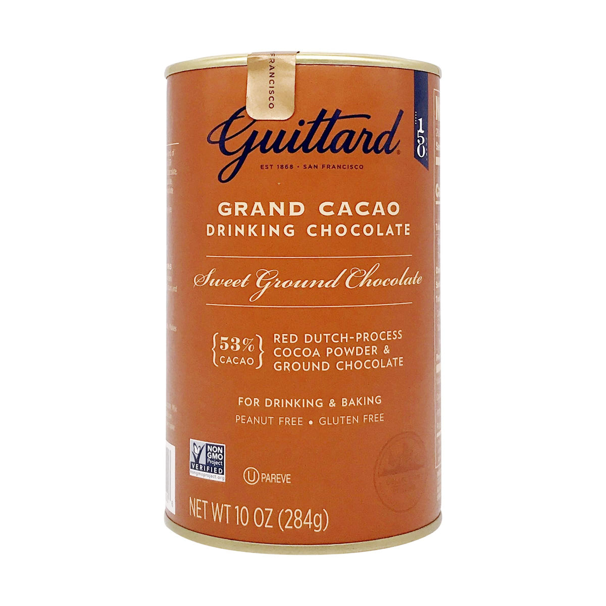 Guittard Grand Cacao drinking chocolate canister offering rich, comforting hot cocoa.