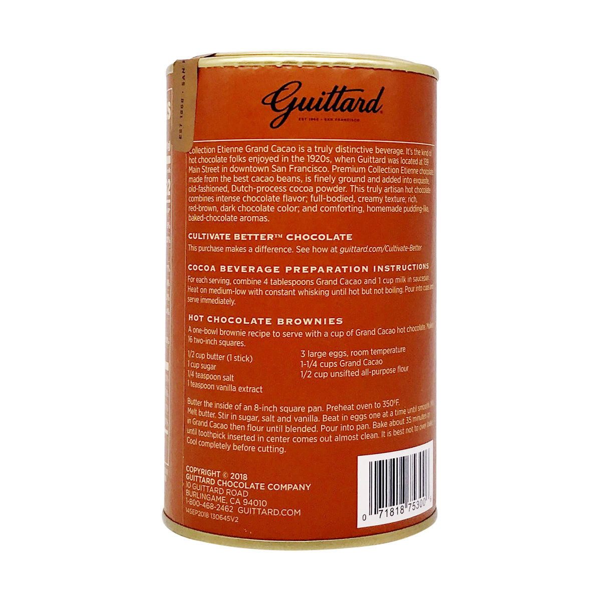 Guittard Grand Cacao hot chocolate in a mug with silky texture.