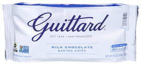 Guittard Milk Chocolate Baking Chips package showing premium all natural ingredients for baking.