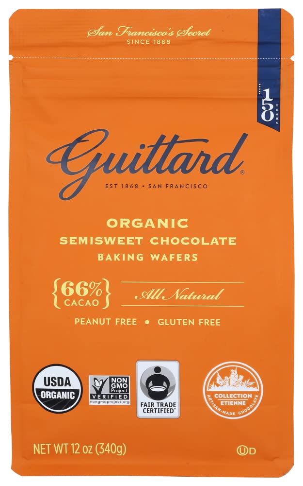 Guittard Organic 66% wafers packaging front, ideal for controlled portions in baking