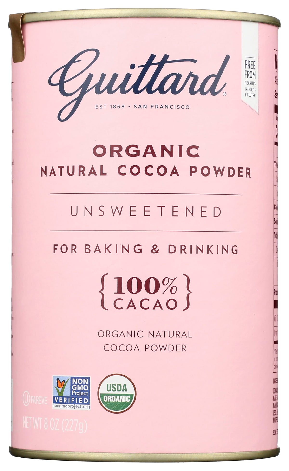 Guittard Organic Cocoa Powder 8 oz; ideal for baking and hot chocolate with rich aroma.