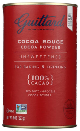 Guittard Rouge Red Dutch cocoa powder can front, for rich flavor in baking.