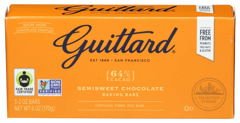 Guittard Semisweet Baking Bar 2 oz, 3-count, perfect for precise chocolate portioning.