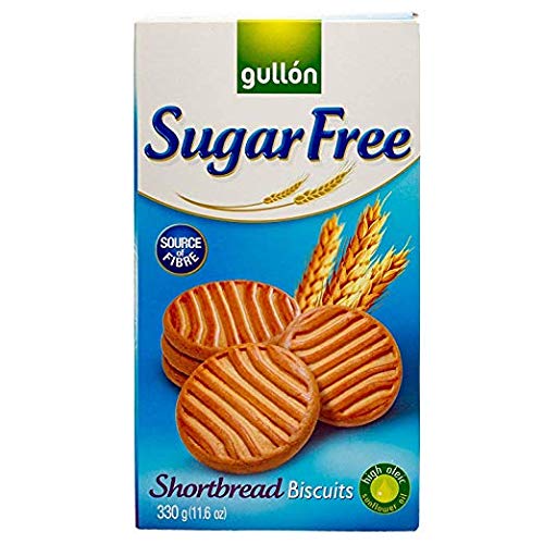 Gullon sugar-free shortbread two-pack, front view, ideal with coffee or tea.