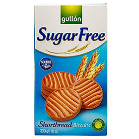 Gullon sugar-free shortbread two-pack, front view, ideal with coffee or tea.