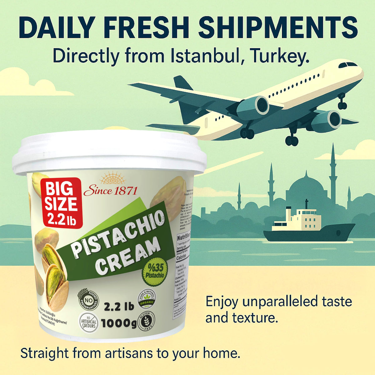 Gulluoglu pistachio cream with kadayif dessert elevation