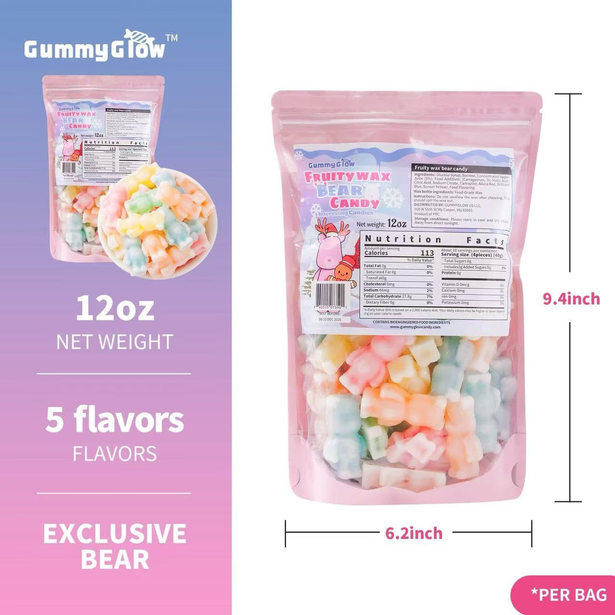 Gummy Glow green apple crunch wax candy - textural contrast in each bite