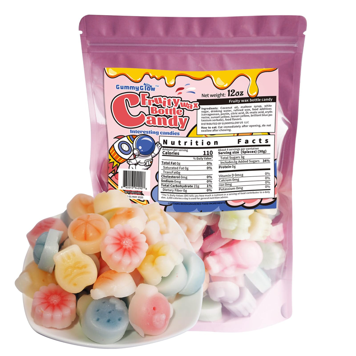 Gummy Glow wax candy assortment displayed in a multi-flavor pack.