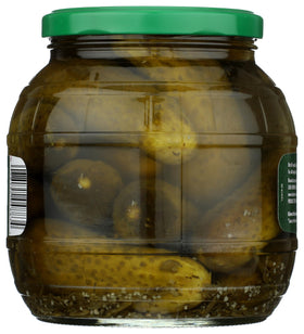 Close-up of Gundelsheim Garlic Barrel Pickles, garlicky aroma and crunch.
