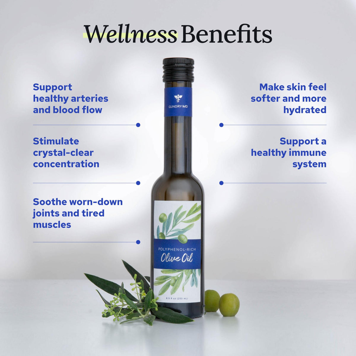 Gundry MD polyphenol-rich olive oil close-up highlighting antioxidant properties.