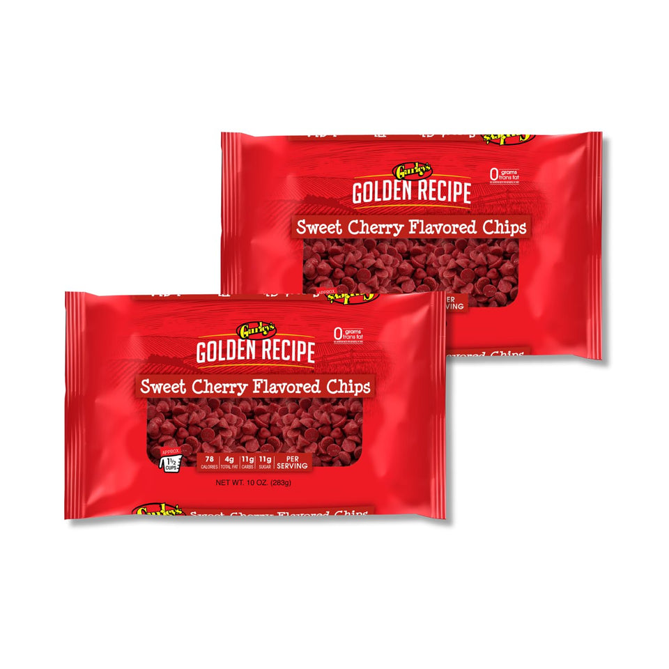 Gurley’s Cherry Flavored Baking Chips in a resealable bag add vibrant color to cookies and cakes