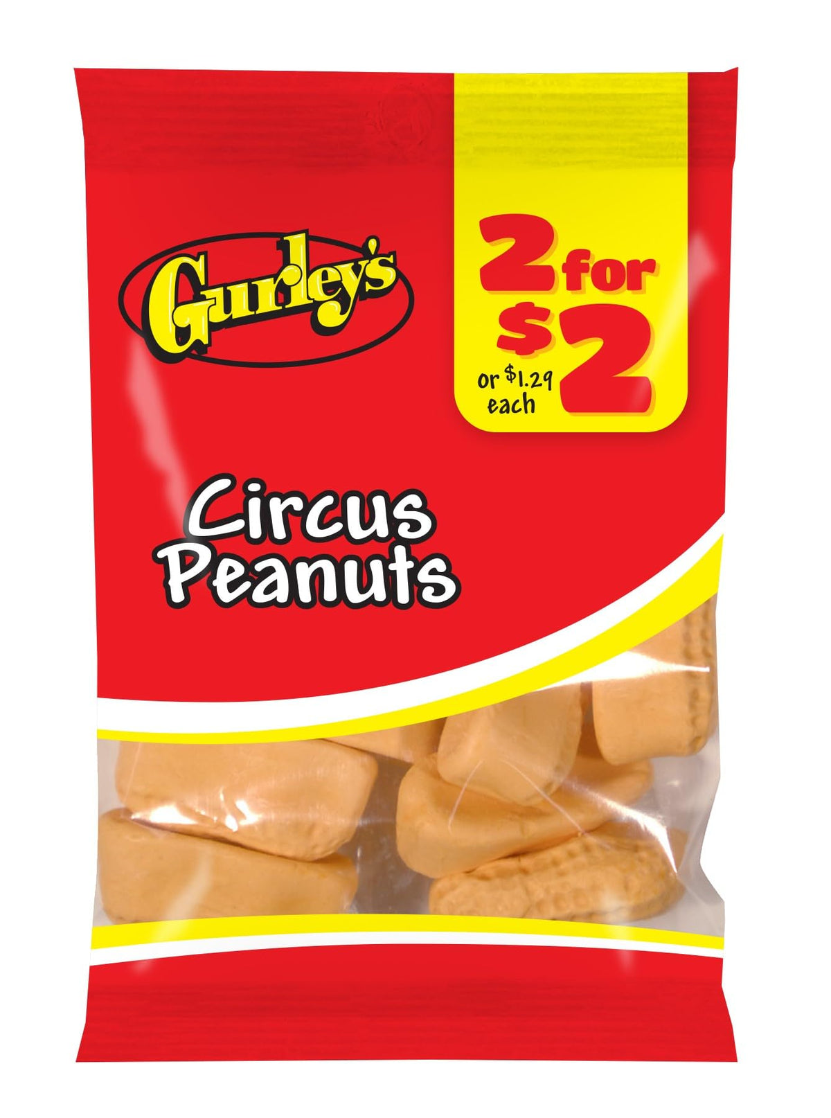 Gurley's Circus Peanuts showcase vivid orange color that brightens candy bowls.
