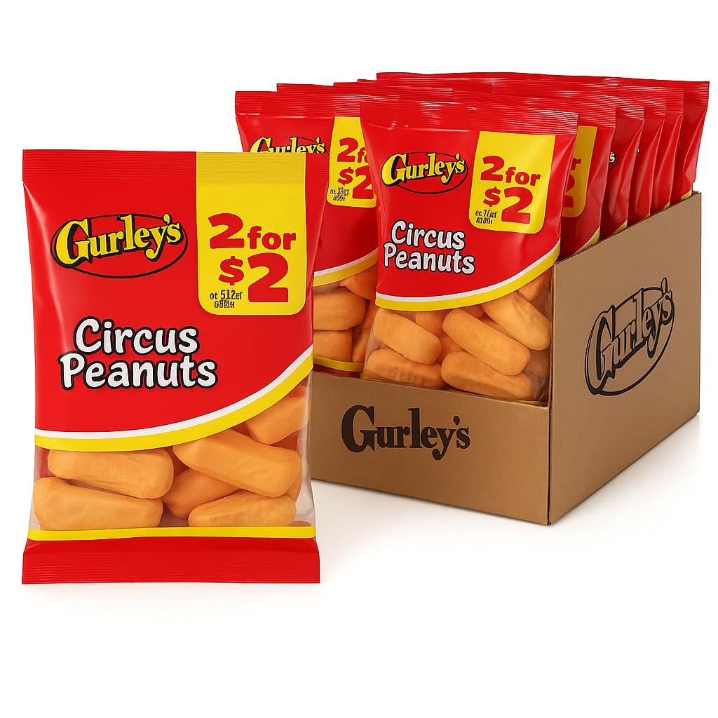 Gurley's Circus Peanuts pack, ideal for sharing at gatherings and celebrations.