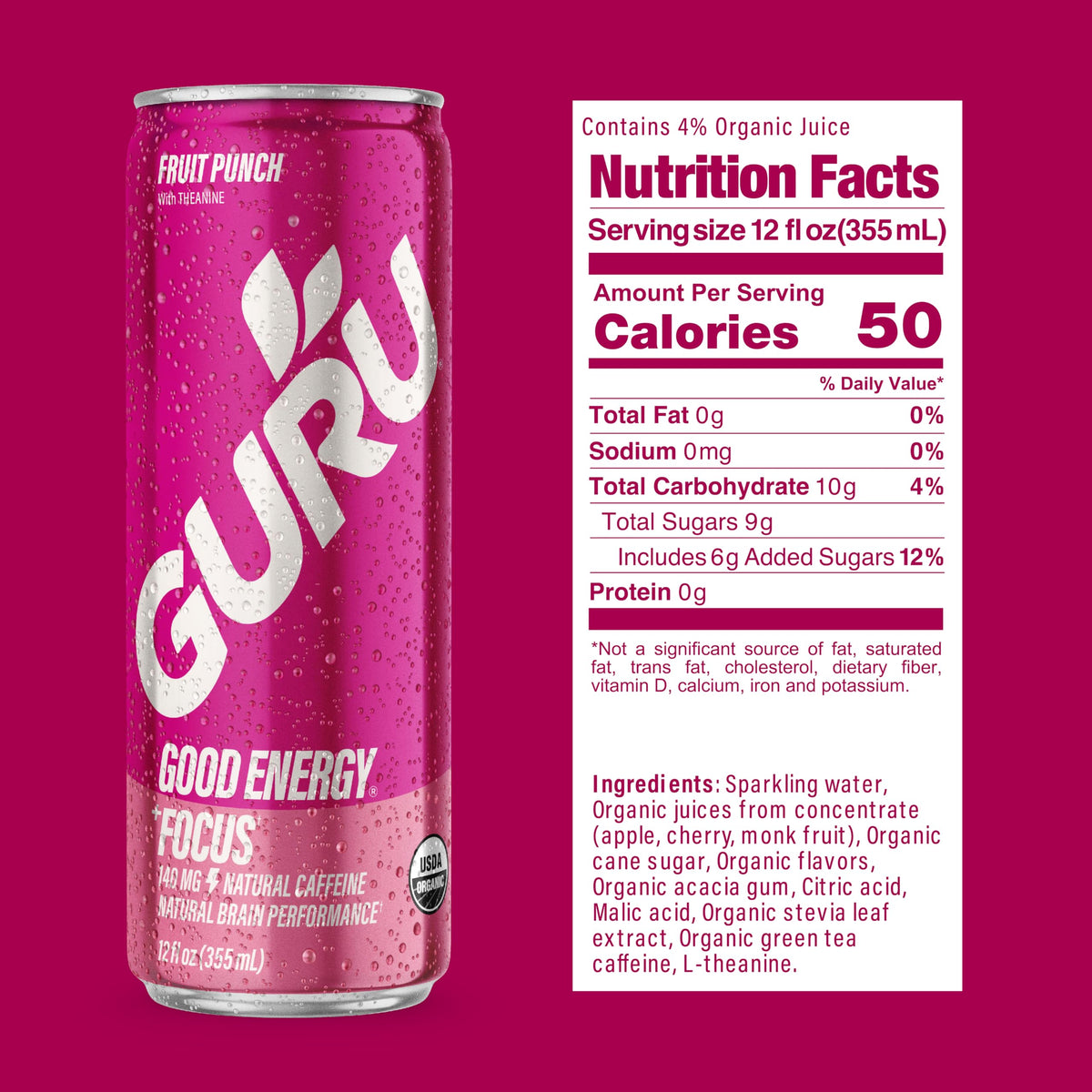 Green tea caffeine badge on can highlights natural caffeine source