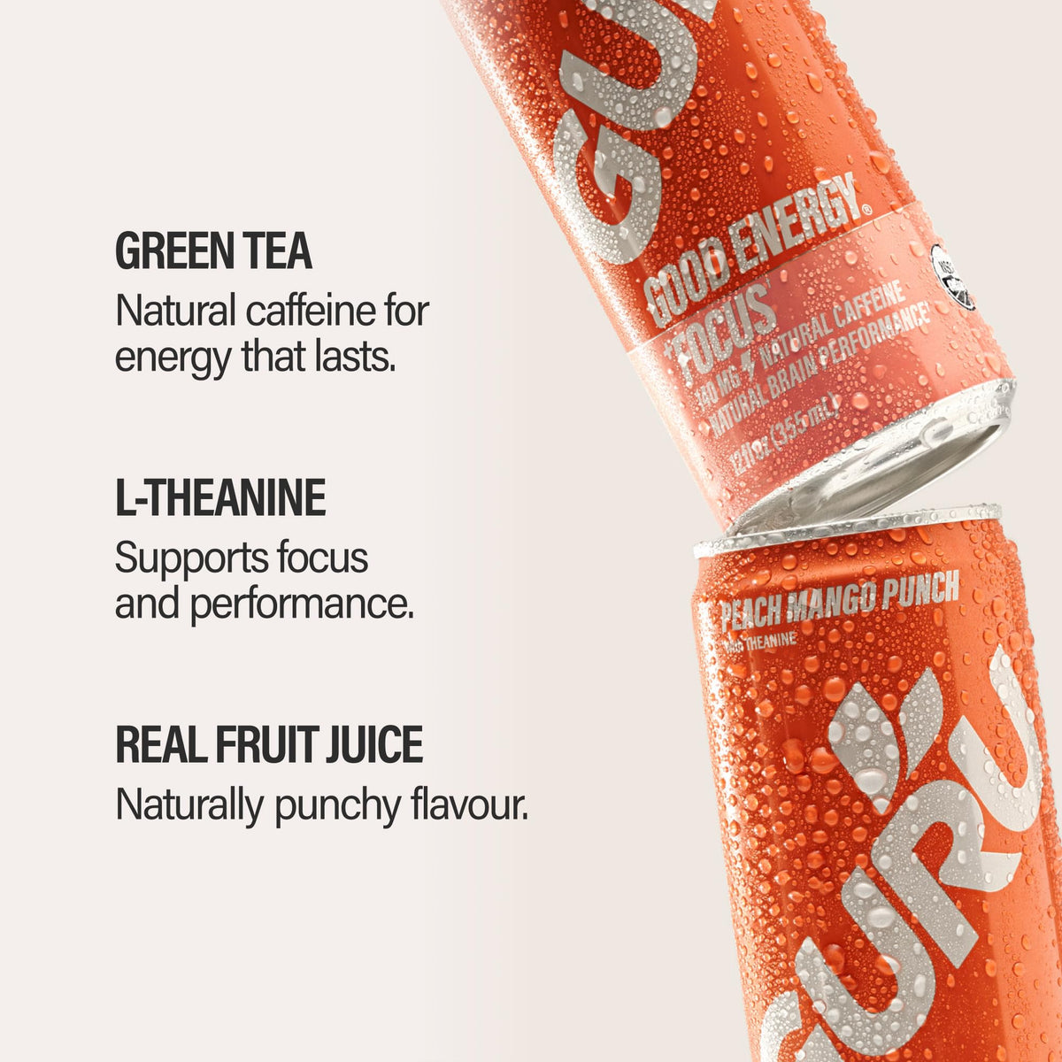 GURU Green tea caffeine source close-up shows natural caffeine origin from plants.