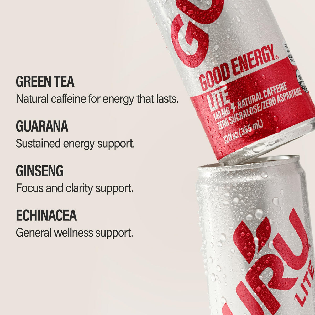 Guru Lite apple-grape can side, convenient 8.4 oz energy on the go.