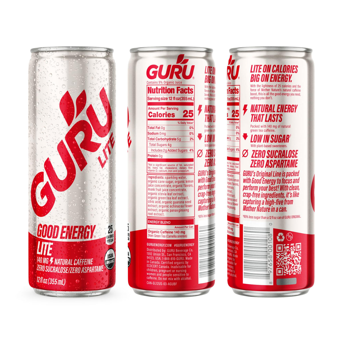 GURU Lite fruity apple-grape finish for a crisp, energizing sip.