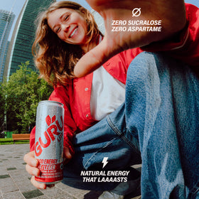 GURU Lite plant-based energy splash with refreshing fruity notes.
