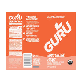 GURU Peach Mango Punch uses organic plant-based energy from green tea caffeine.