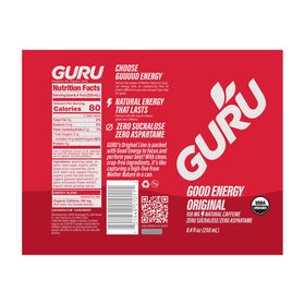 Graphic of GURU ingredients emphasizing non-GMO vegan formulation