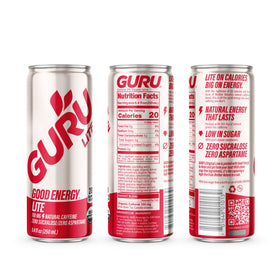 GURU recyclable packaging label signaling eco-friendly energy choices.
