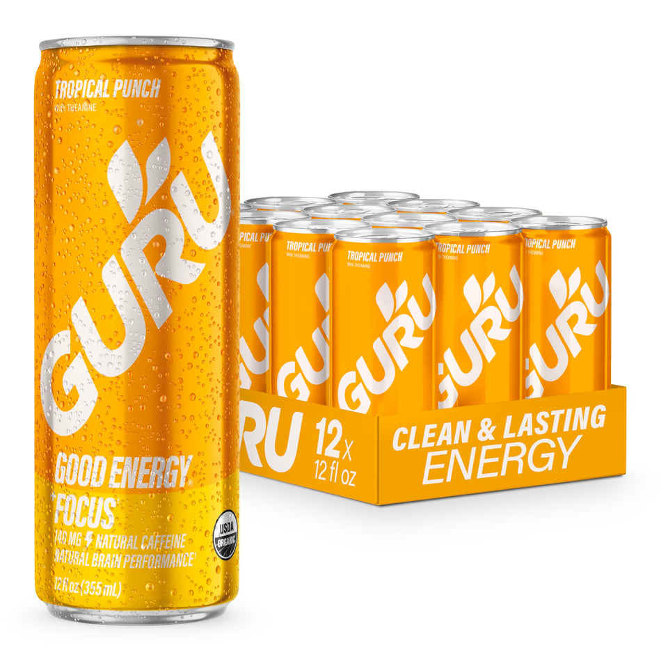 GURU Tropical Punch energy can provides natural caffeine for focused energy.